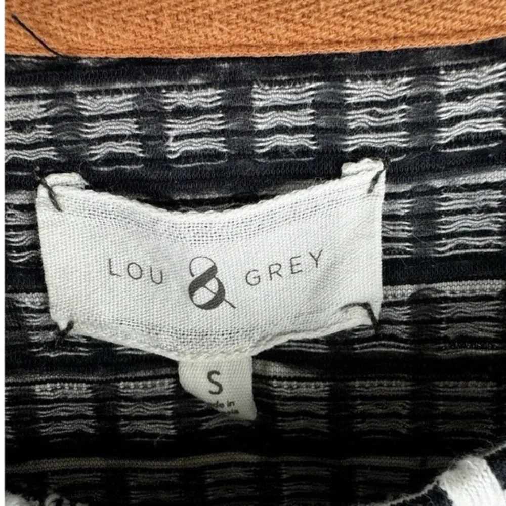 Lou & Grey Blue White Grid Textured Knit Top 3/4 Sleeve S Preppy Academia 55-22‎